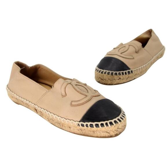 Chanel Espadrille 36 Leather Cap Toe Cc Flats CC-0505N-0162 - Picture 1 of 10